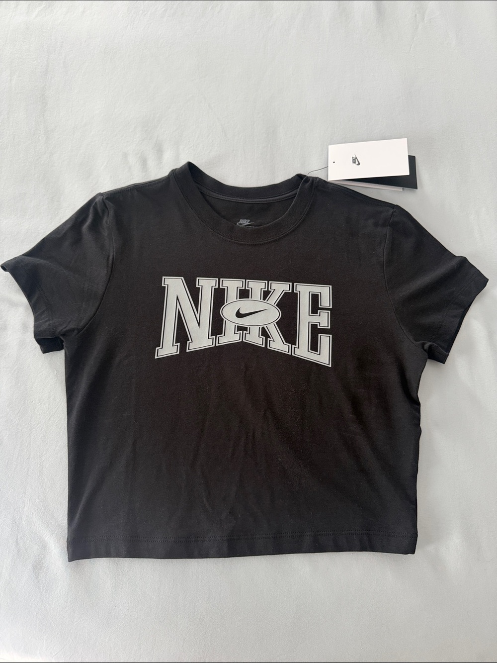 Nike Black Crop Tee with White Logo